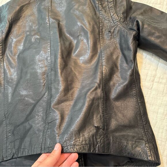 Madewell Black Washed Leather Moto Biker Jacket Women's Size Small  FLAWED*** - Picture 5 of 16
